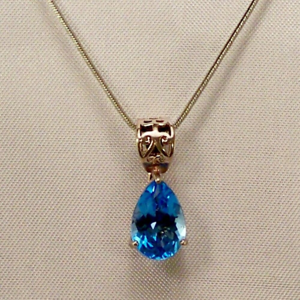 NEW Tear Drop Cut Blue Cubic Zirconias Designer Necklace